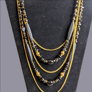 Erica Lyons Gold Tone and Black Layered Necklace